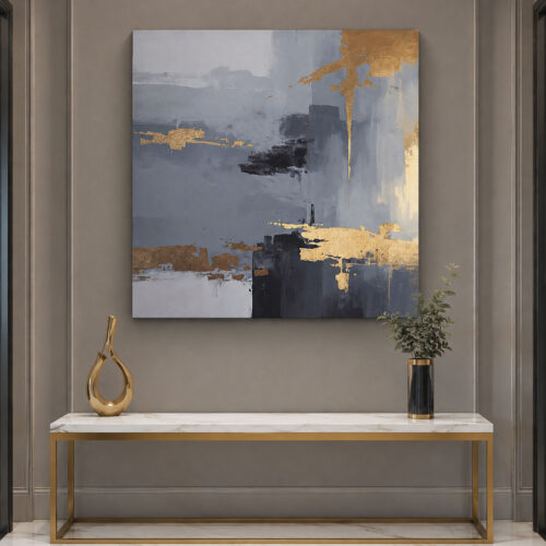 Blue-Gold Abstract Art Dekoratif Kanvas Tablo - VOOV2721