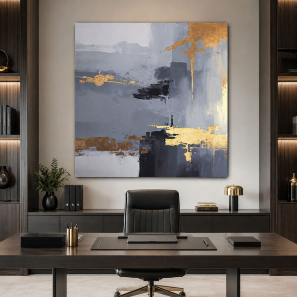 Blue-Gold Abstract Art Dekoratif Kanvas Tablo - VOOV2721