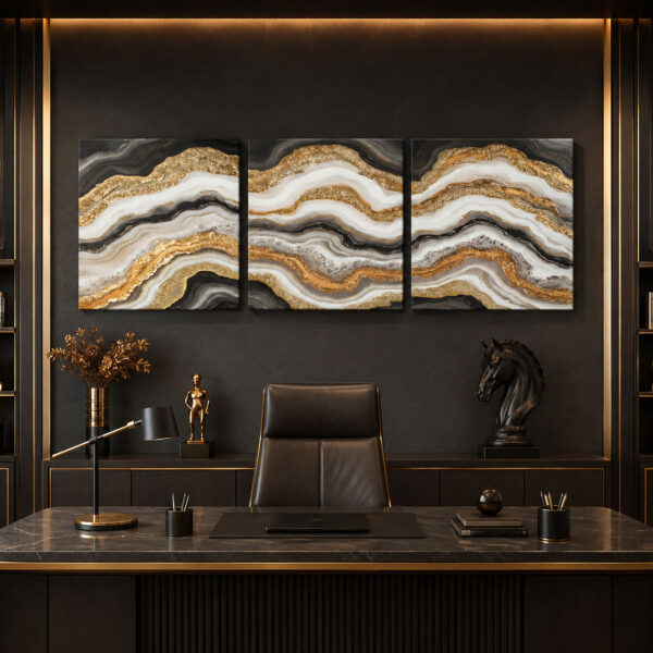 Golden Stone Kanvas Duvar Tablosu - 3'lü Canvas Tablo Seti - VOOV4073