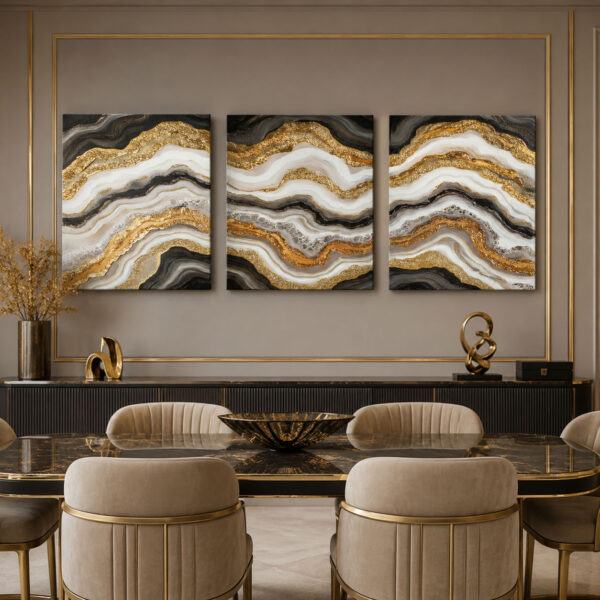 Golden Stone Kanvas Duvar Tablosu - 3'lü Canvas Tablo Seti - VOOV4073