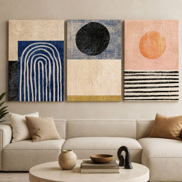 Bohem Geometri Kanvas Duvar Tablosu - 3'lü Canvas Tablo Seti - VOOV4106