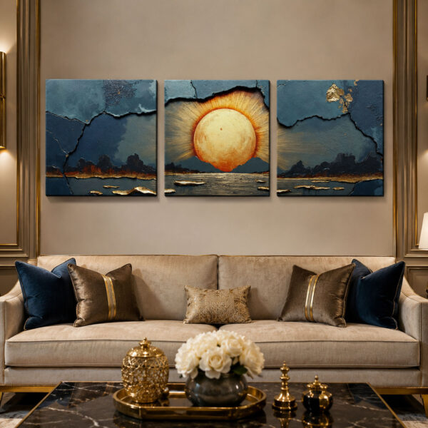 Gün Batımı Kanvas Duvar Tablosu - 3'lü Canvas Tablo Seti - VOOV4160