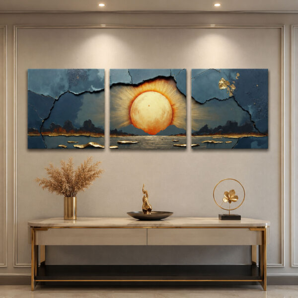 Gün Batımı Kanvas Duvar Tablosu - 3'lü Canvas Tablo Seti - VOOV4160