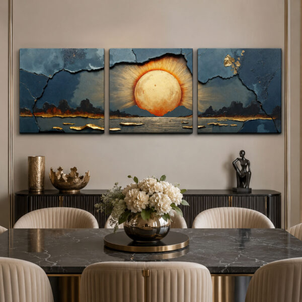 Gün Batımı Kanvas Duvar Tablosu - 3'lü Canvas Tablo Seti - VOOV4160