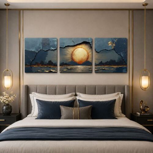 Gün Batımı Kanvas Duvar Tablosu - 3'lü Canvas Tablo Seti - VOOV4160