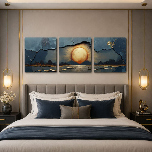 Gün Batımı Kanvas Duvar Tablosu - 3'lü Canvas Tablo Seti - VOOV4160