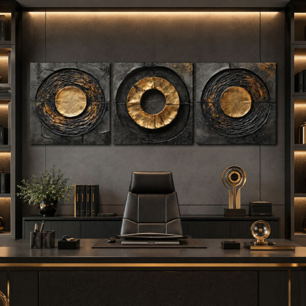 Golden Orbit Kanvas Duvar Tablosu - 3'lü Canvas Tablo Seti - VOOV4169
