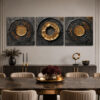 Golden Orbit Kanvas Duvar Tablosu - 3'lü Canvas Tablo Seti - VOOV4169
