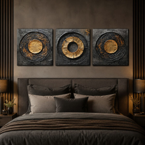 Golden Orbit Kanvas Duvar Tablosu - 3'lü Canvas Tablo Seti - VOOV4169