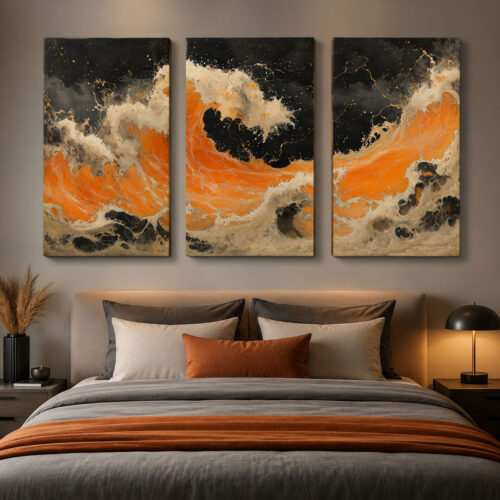 Lav Akışı Kanvas Duvar Tablosu - 3'lü Canvas Tablo Seti - VOOV4172