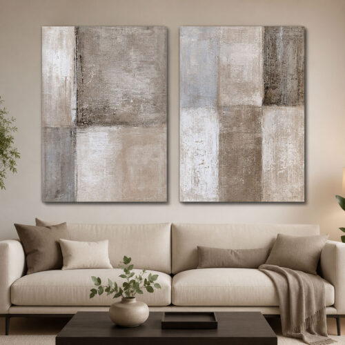 Toprak Tonları Kanvas Duvar Tablosu - 2'li Canvas Tablo Seti - VOOV4238