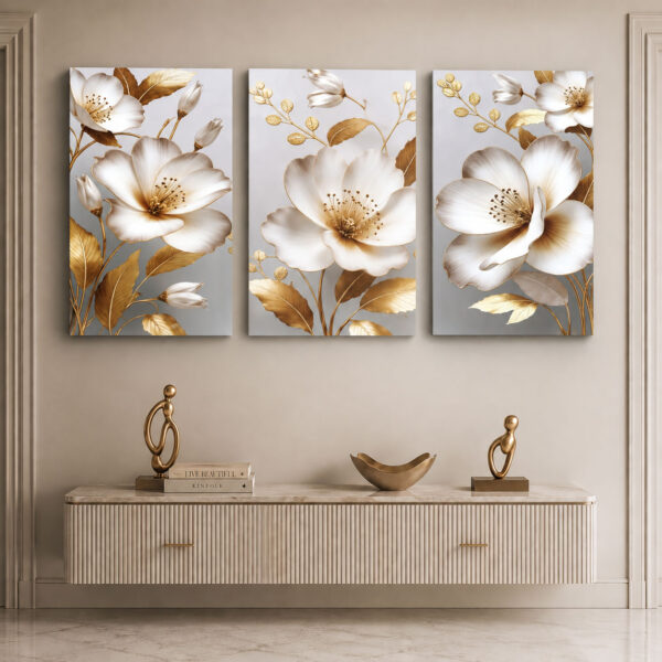 Asil Çiçekler Kanvas Duvar Tablosu - 3'lü Canvas Tablo Seti - VOOV4262