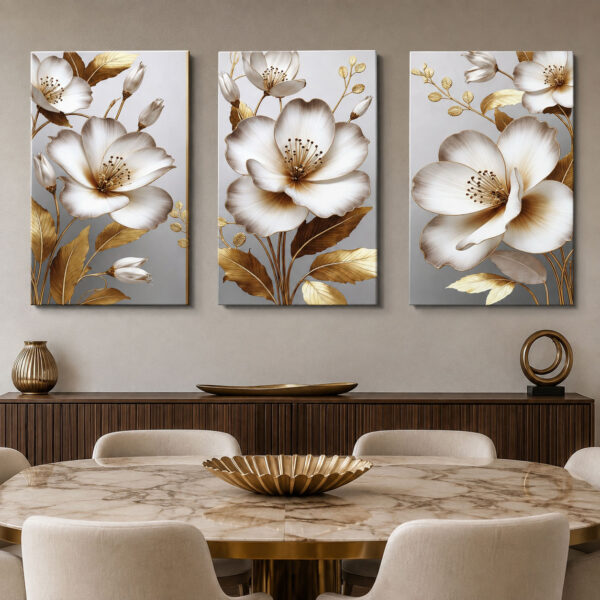 Asil Çiçekler Kanvas Duvar Tablosu - 3'lü Canvas Tablo Seti - VOOV4262