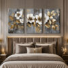 Golden Blossom Kanvas Duvar Tablosu - 3'lü Canvas Tablo Seti - VOOV4269