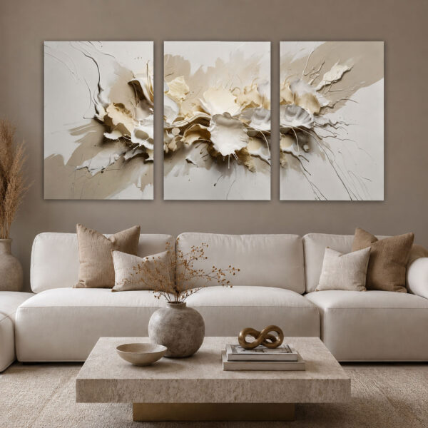Fildişi Çiçekleri Kanvas Duvar Tablosu - 3'lü Canvas Tablo Seti - VOOV4286
