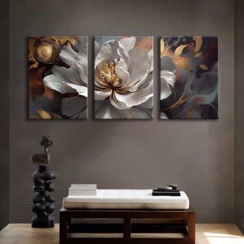 Abstract Elagant Flower Kanvas Duvar Tablosu - 3'lü Canvas Tablo Seti - VOOV4222