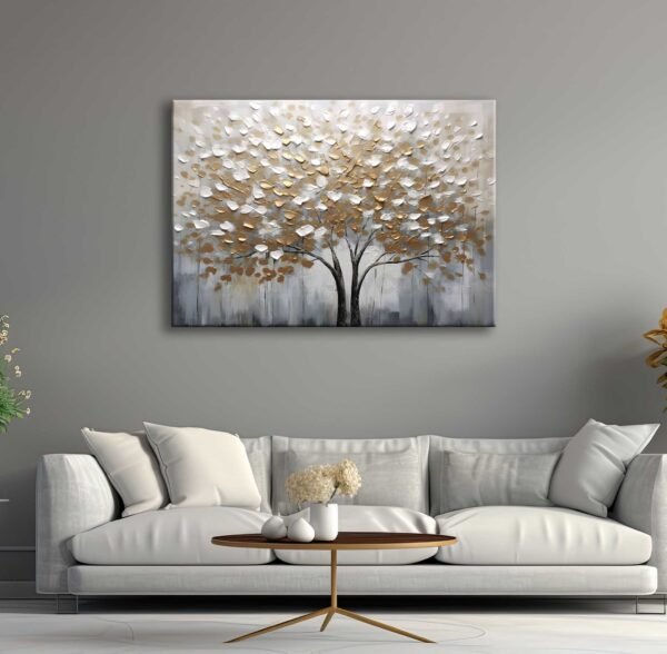 Soyut Altın Yapraklı Ağaç Dekoratif Kanvas Tablo - EC1015