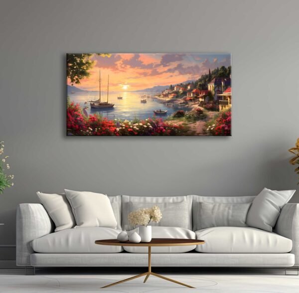 Sahil Kasabası Manzarası Dekoratif Kanvas Tablo - EC1020