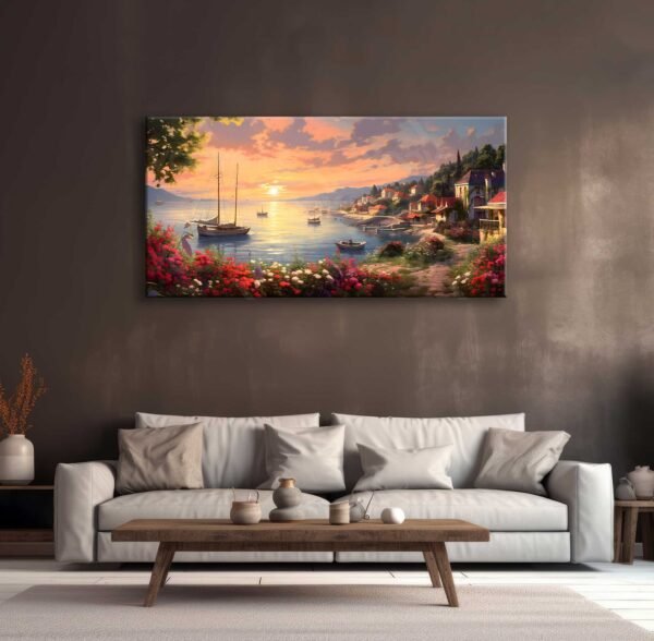 Sahil Kasabası Manzarası Dekoratif Kanvas Tablo - EC1020