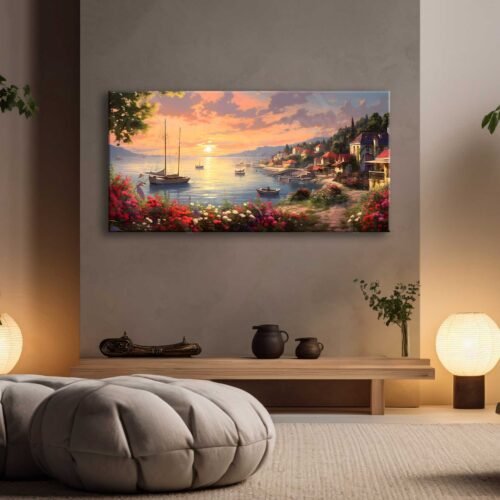 Sahil Kasabası Manzarası Dekoratif Kanvas Tablo - EC1020