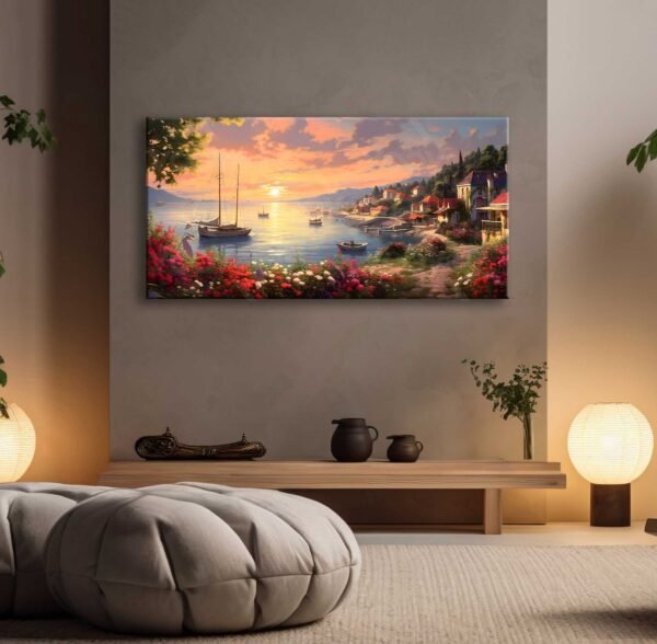 Sahil Kasabası Manzarası Dekoratif Kanvas Tablo - EC1020