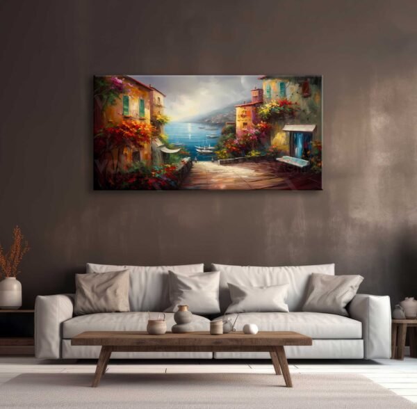 Sahil Kasabası Manzarası Dekoratif Kanvas Tablo - EC1023