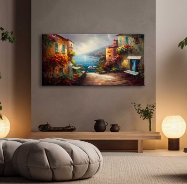 Sahil Kasabası Manzarası Dekoratif Kanvas Tablo - EC1023