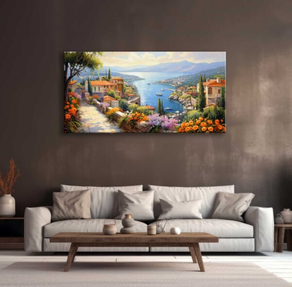 Sahil Kasabası Manzarası Dekoratif Kanvas Tablo - EC1024