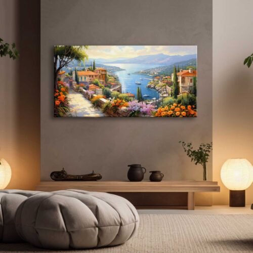 Sahil Kasabası Manzarası Dekoratif Kanvas Tablo - EC1024