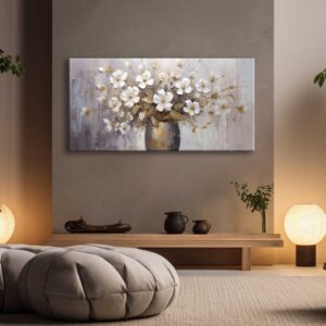 Dekoratif Soft Beyaz Çiçekler Kanvas Tablo - VOOV1214