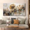 Gold Çiçekli Soyut Kanvas Tablo - VOOV2495