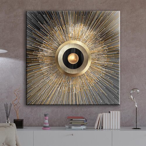 Modern Gold Siyah Geometrik Işın Soyut Kanvas Tablo - VOOV1934