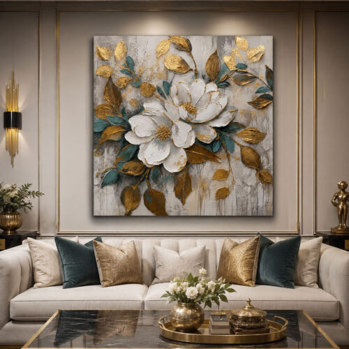 Golden Magnolia Dekoratif Kanvas Tablo - VOOV1447