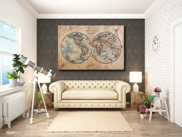 Dekoratif Dünya Haritası Kanvas Tablo - HRT102