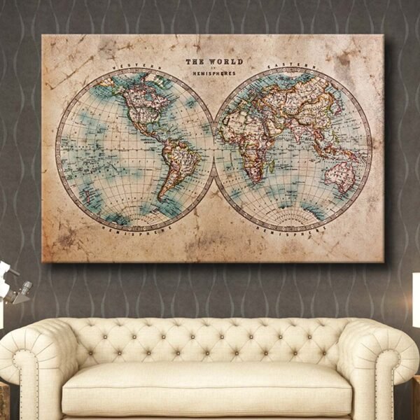 Dekoratif Dünya Haritası Kanvas Tablo - HRT102