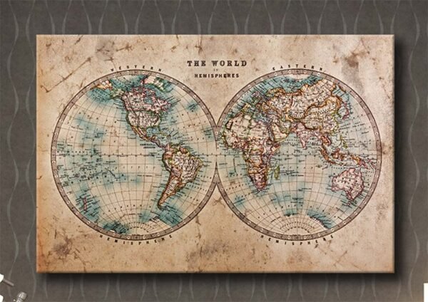Dekoratif Dünya Haritası Kanvas Tablo - HRT102