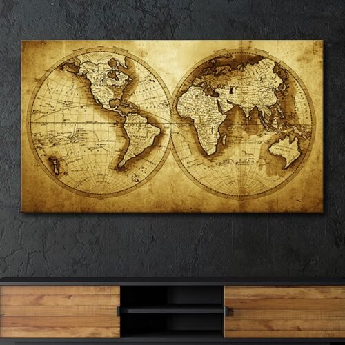 Dekoratif Historical Dünya Haritası Kanvas Tablo - HRT106