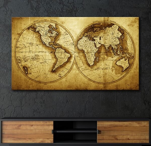 Dekoratif Historical Dünya Haritası Kanvas Tablo - HRT106