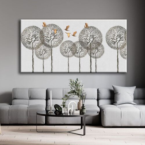 Modern Art Ağaçlar ve Kuşlar Dekoratif Kanvas Tablo - VOOV1724