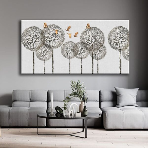 Modern Art Ağaçlar ve Kuşlar Dekoratif Kanvas Tablo - VOOV1724