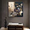 Lacivert Gold Yapraklı Modern Soyut Çiçek Kanvas Tablo - VOOV2717
