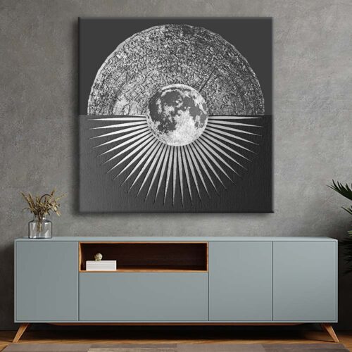 Modern Lüks Gümüş Geometrik Soyut Dekoratif Kanvas Tablo - VOOV2281