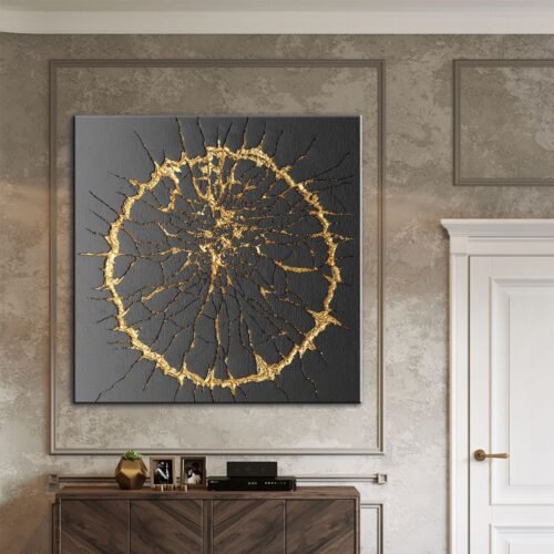 Gold Black Art Soyut Çatlama Dekoratif Kanvas Tablo - VOOV1013