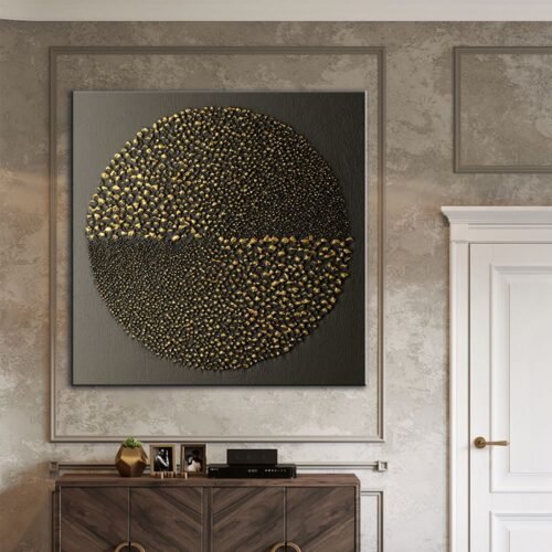 Gold Black Soyut Doku Dekoratif Kanvas Tablo - VOOV1023