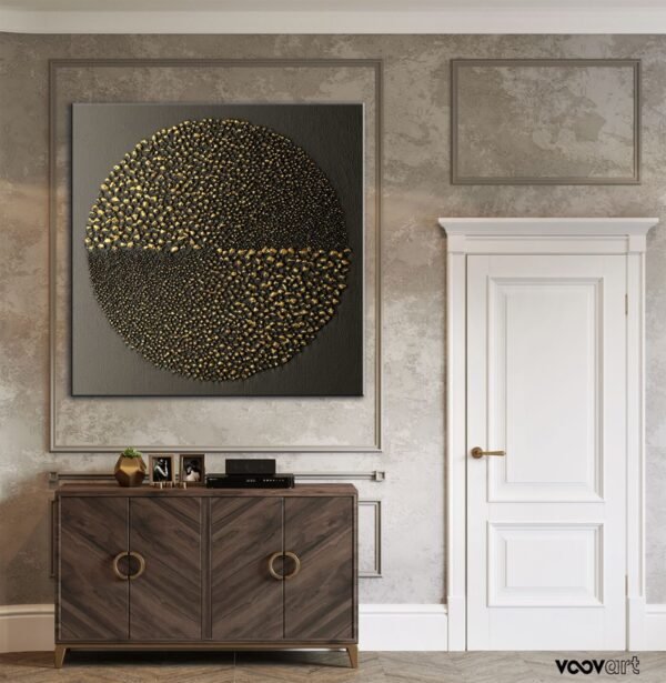 Gold Black Soyut Doku Dekoratif Kanvas Tablo - VOOV1023