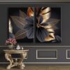 Gold Black Art Dekoratif Yapraklar 2'li Set Kanvas Tablo - VOOV1109