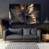 Gold Black Art Dekoratif Yapraklar 2'li Set Kanvas Tablo - VOOV1109