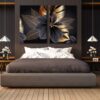 Gold Black Art Dekoratif Yapraklar 2'li Set Kanvas Tablo - VOOV1109