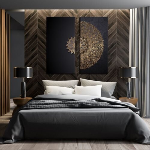 Mandala Motif Dekoratif 2'li Set Kanvas Tablo - VOOV1129