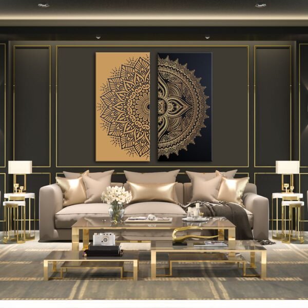 Mandala Motif Dekoratif 2'li Set Kanvas Tablo - VOOV1130